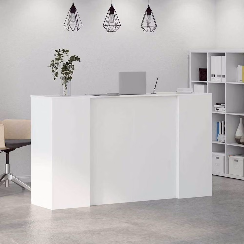 Berkfield Home White Reception Desk in Engineered Wood W/D/H: 180 x 50 x 103.5 cm – 1