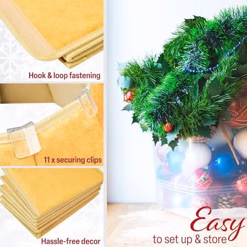 Deco Express Gold Velvet Christmas Tree Skirt, Round Tabletop Decor, W/D/H: 65 x 38 x 25 cm – 3