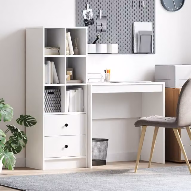 Berkfield Modern White Writing Desk with Storage in Engineered Wood – 1