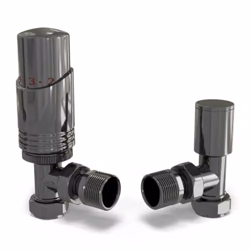 UK Radiators Talus Bold Angled Thermostatic Radiator Valve in Polished Black Brass, 1/2" x 15mm – 1