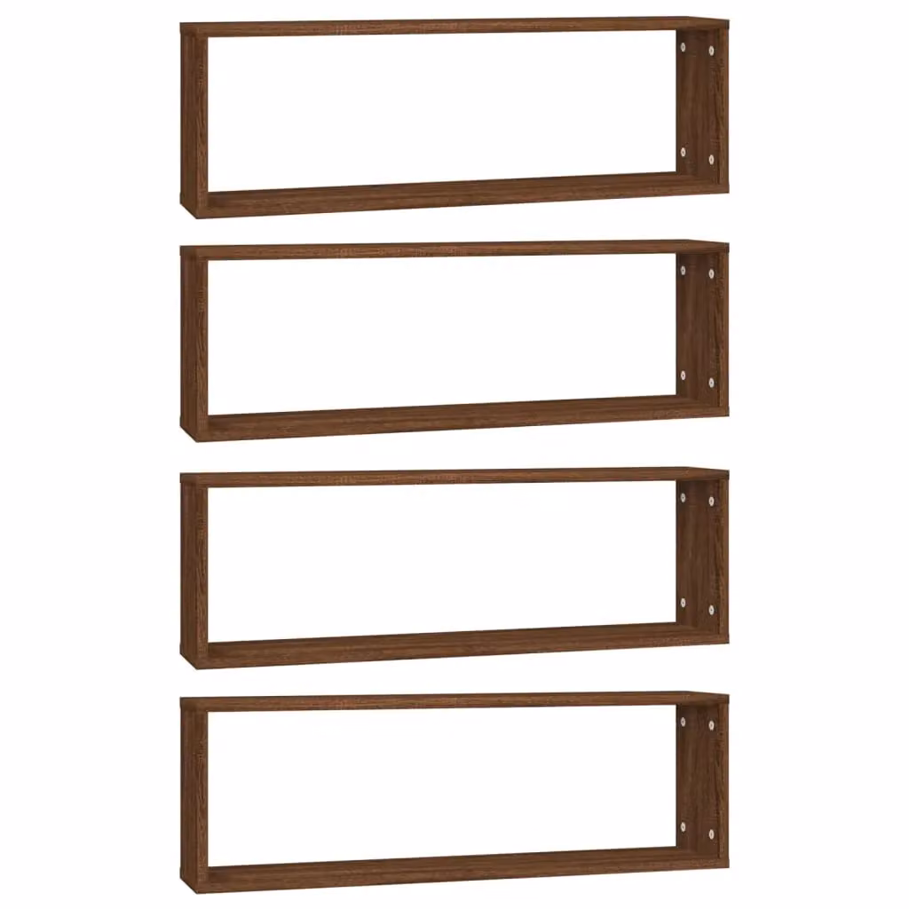 Berkfield Home Wall Mounted Cube Shelves, 4 Piece Set in Brown Oak, W: 80 cm, D: 26.5 cm, H: 15 cm – 2