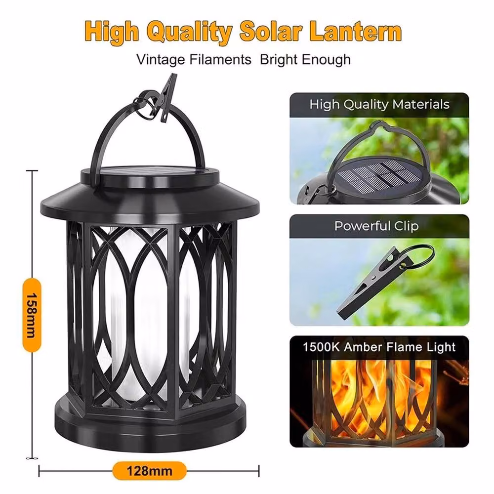 SPETLEK LED Flickering Flame Solar Hanging Light Lantern, Black – 3