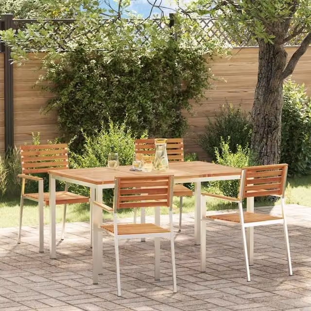 Berkfield Home 5 Piece Solid Acacia Wood Garden Dining Set in Brown – 1