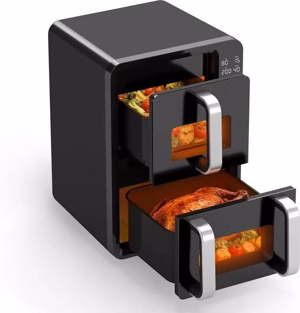 PAWNORA 12L Dual Zone Air Fryer with 8 Modes in Black