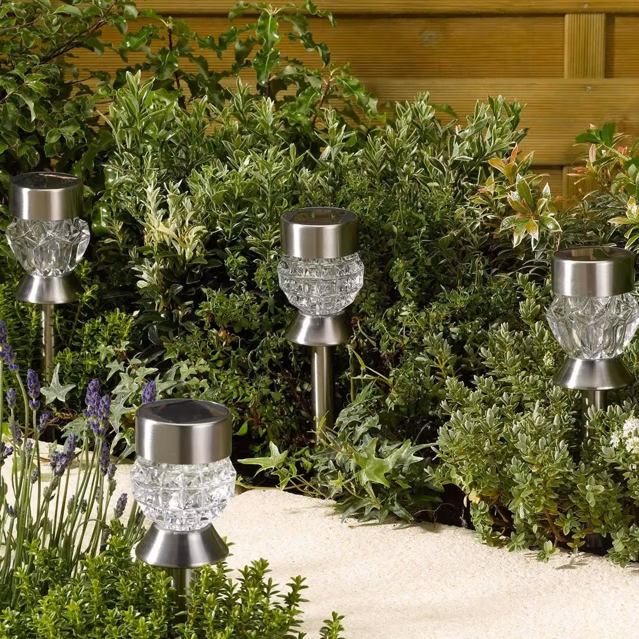 mysmartbuy 4 x Solar Powered Crystal Glass Colour-Changing LED Garden Stake Lights in Silver, H34 x 7.5 cm Diameter – 5