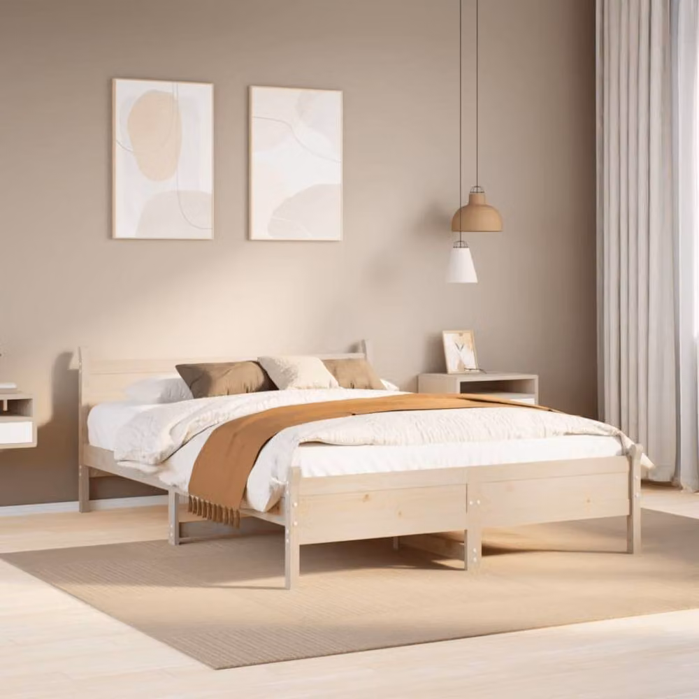 Berkfield Home Decorative Solid Wood Pine Bed Frame in Brown, W/D/H: 140 x 190 x 72 cm – 2