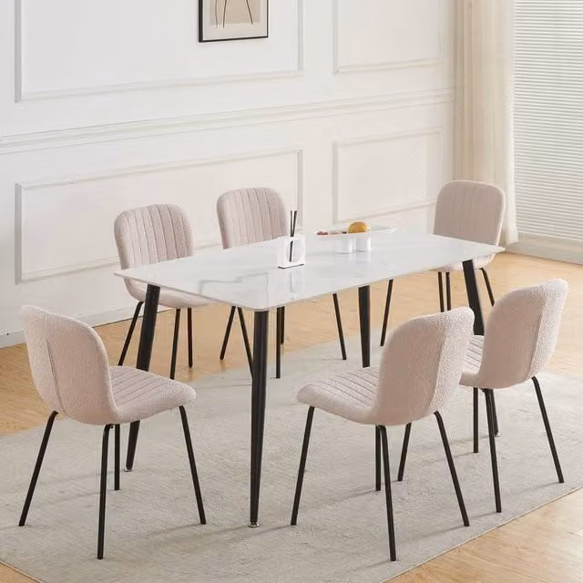 MCC Direct Bella Luxe Set of 6 Teddy Faux Fur Dining Chairs in Baby Pink