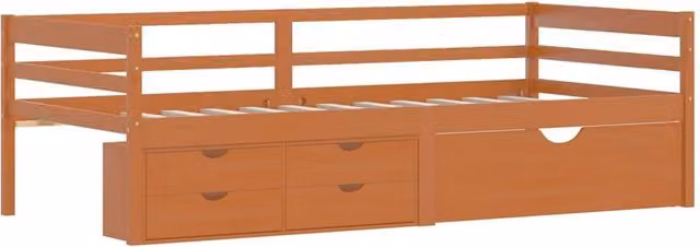 Berkfield Home Comfortable Pinewood Bed Frame with Drawers and Cabinet, Honey Brown, W/D/H: 90 x 200 x 65 cm – 1