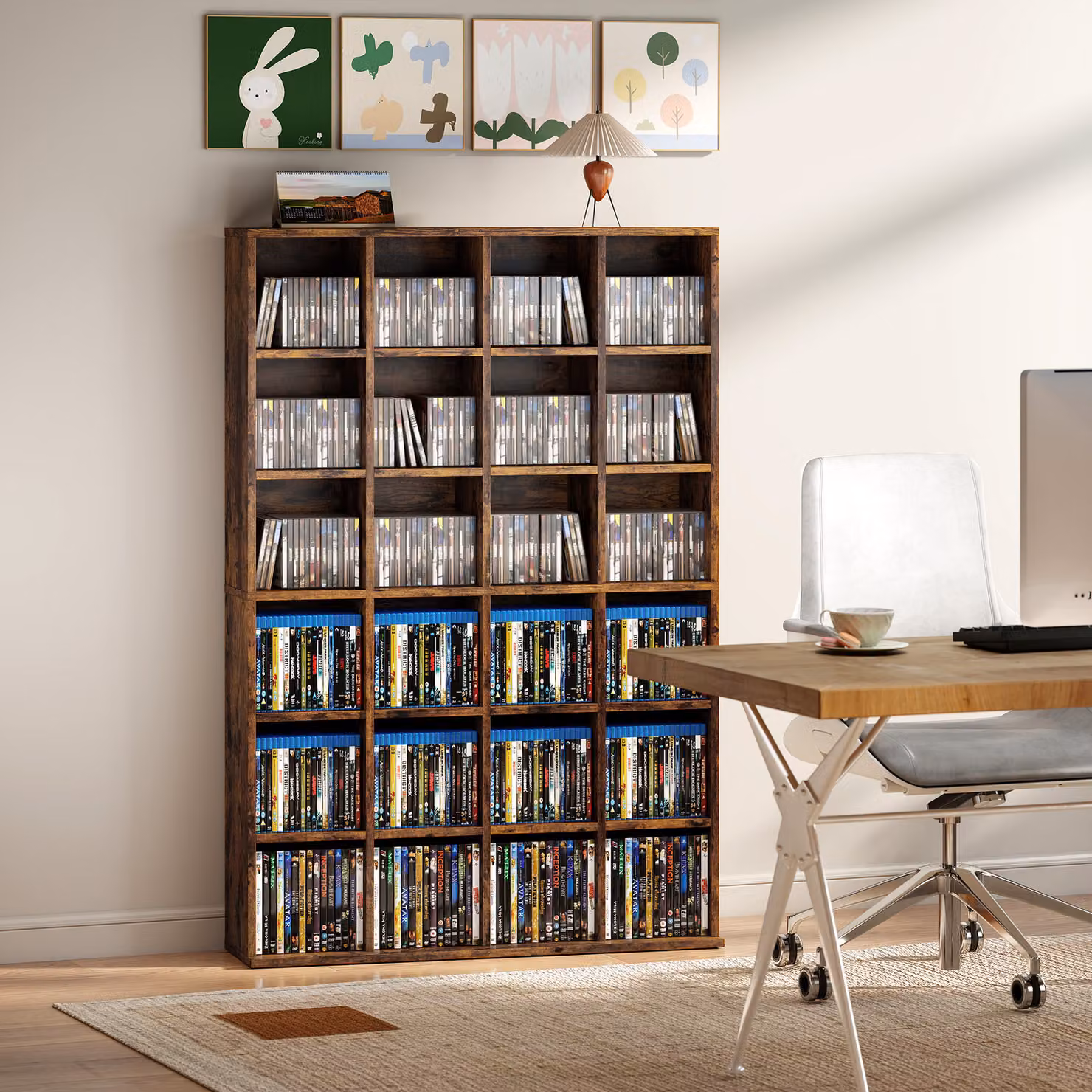 HOMCOM Rustic Brown CD Storage Unit with Adjustable Shelves and Media Compartments, W: 89 cm, H: 130.5 cm – 7