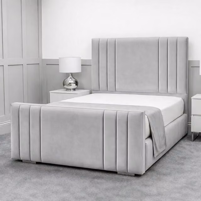 Living Comfort Bedz Canberra Small Double Plush Velvet Upholstered Bed with Slatted Base in Silver