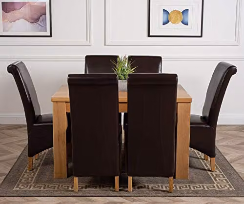 Thats Furniture Dakota Oak Dining Table and 6 Montana Brown Leather Chairs Set, W: 127 cm, D: 82 cm, H: 77 cm – 2