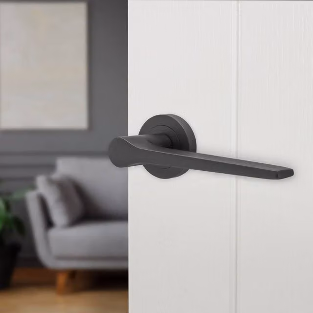 AFIT Matt Black Aluminium Internal Lever On Rose Door Handle
