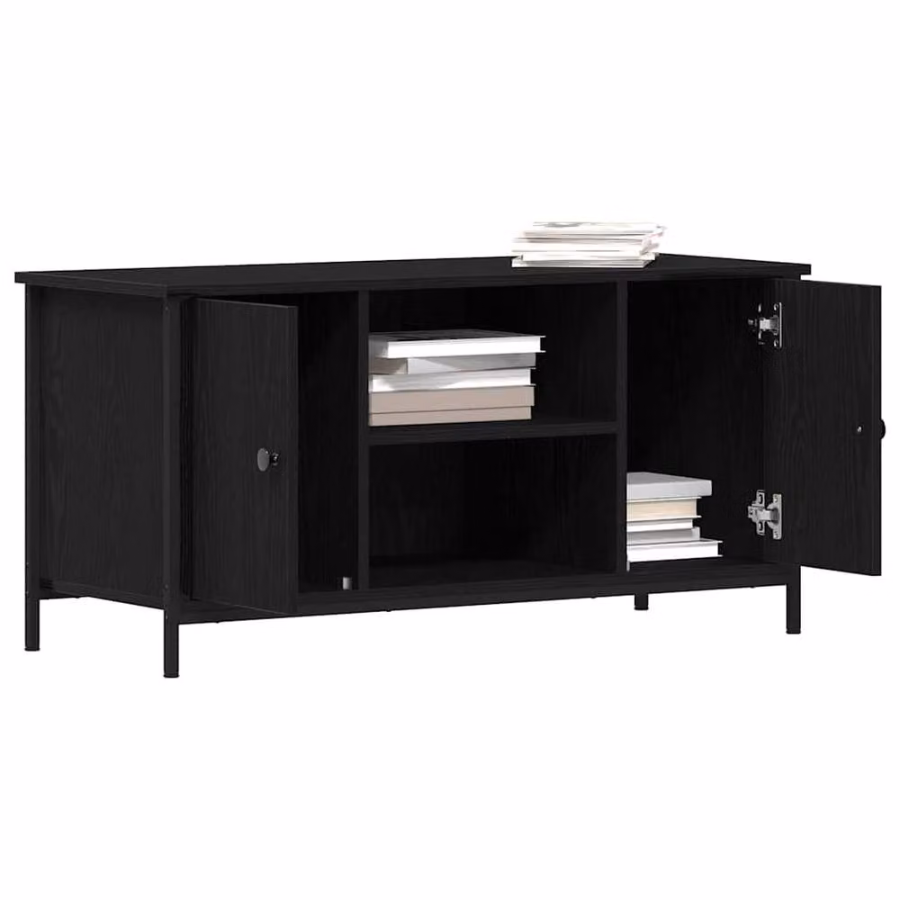 Berkfield Home Black Oak TV Cabinet in Engineered Wood and Steel, W/D/H: 100 x 40 x 50 cm – 3