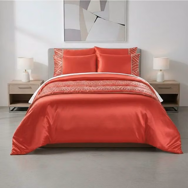 Snug City Shimmer Red Luxury Duvet Cover and Pillowcase Set, Super King – 1