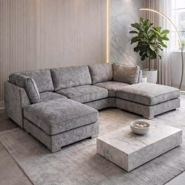 Home & Love Bishop U Shape Cinema Corner Sofa in Alaska Truffle Grey