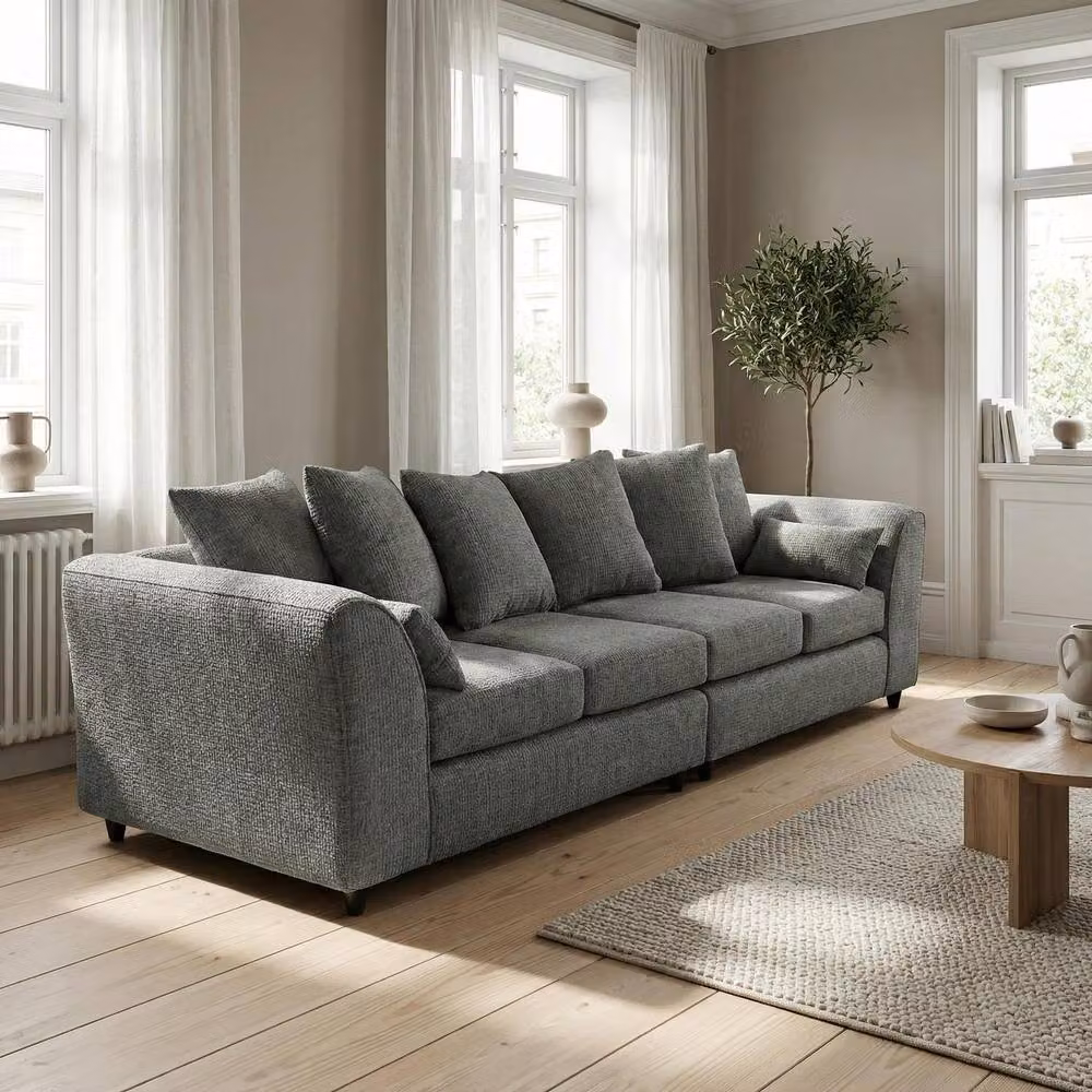 Abakus Direct Jumbo Chenille 4 Seater Sofa in Charcoal Grey with Deep Seats and Angular Arms – 2