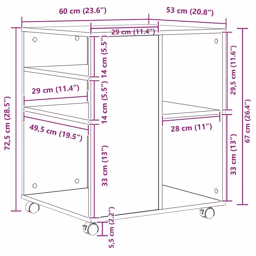 Berkfield Black Oak Home Storage Cabinet W: 60 cm, D: 53 cm, H: 72.5 cm – 9