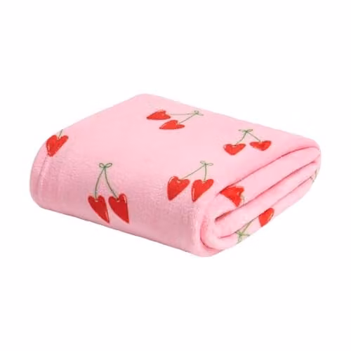 OHS Cherry Print Flannel Fleece Throw Blanket in Pink and Red, W/D/H: 125 x 150 cm – 1