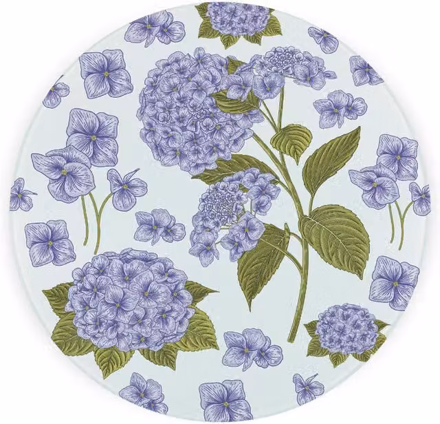 Purely Home Hydrangeas Round Textured Glass Worktop Protector and Chopping Board in Purple
