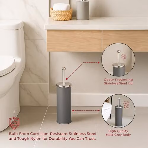 Novel Solutions Bristles Premium Toilet Brush and Holder Set in Grey with Stainless Steel Handle and Covered Design – 2