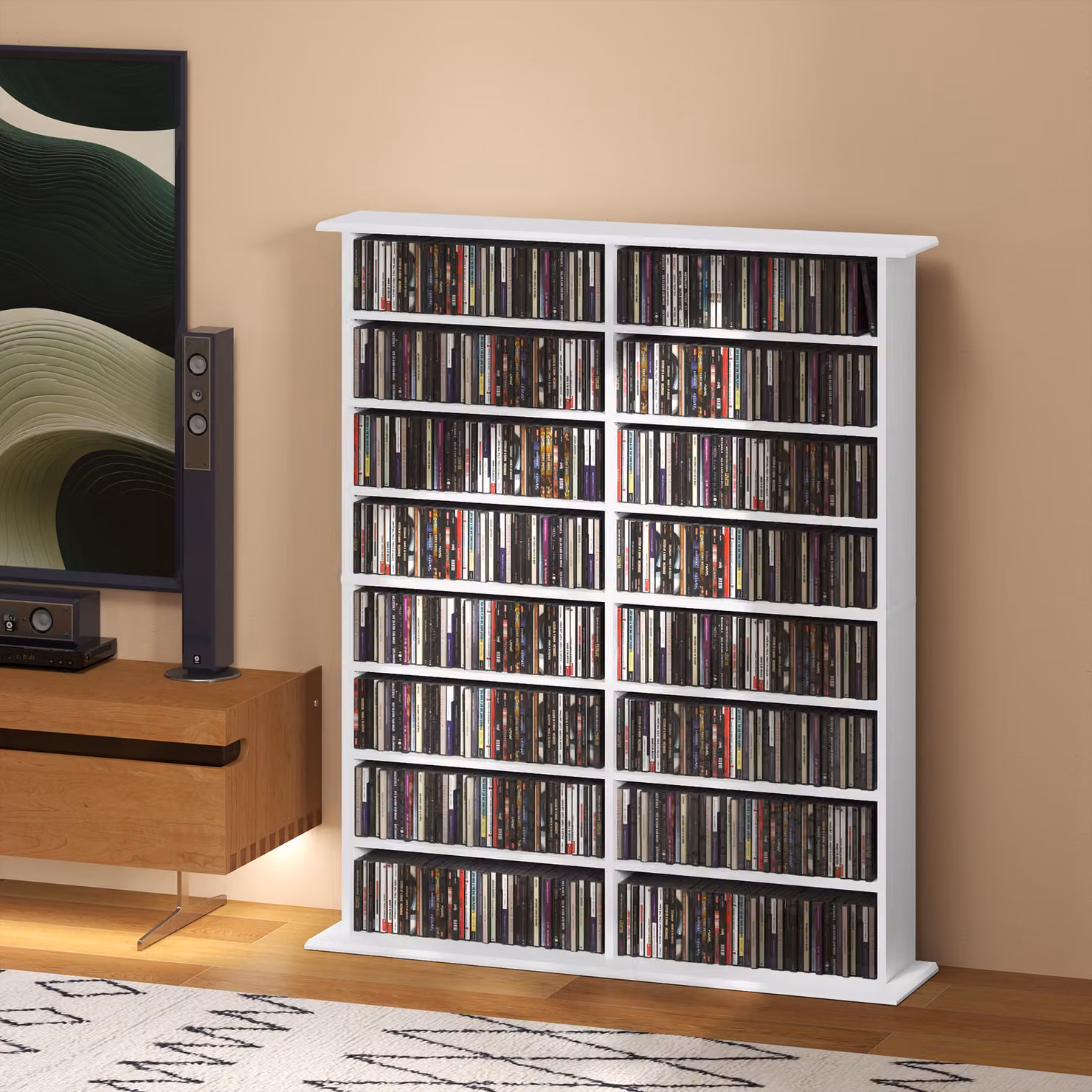 HOMCOM 16-Compartment Modern Media Shelf with Adjustable Shelves in White – 2
