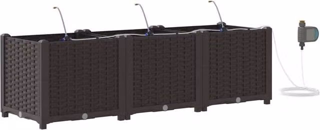 Berkfield Home Garden Planters with Water Irrigation System, 3 Piece Set, Brown