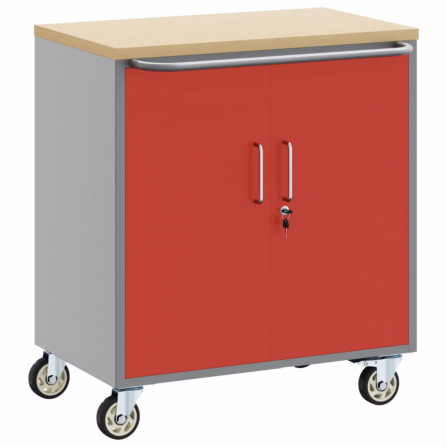 Berkfield Lockable Steel Tool Cabinet with Wheels and Worktop, Red, W: 75 cm, D: 45 cm, H: 85 cm – 2