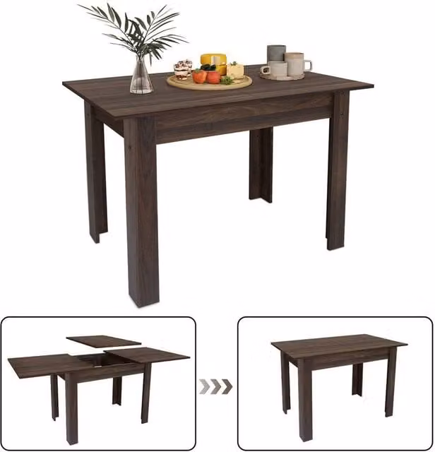 KORVIXA Brown Wooden Extendable Square Dining Table, W/D/H: 100 x 100 x 75 cm – 1