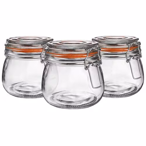 Argon Tableware Glass Storage Jars with Airtight Clip Lids, Set of 6, 500ml, Transparent and Orange – 1