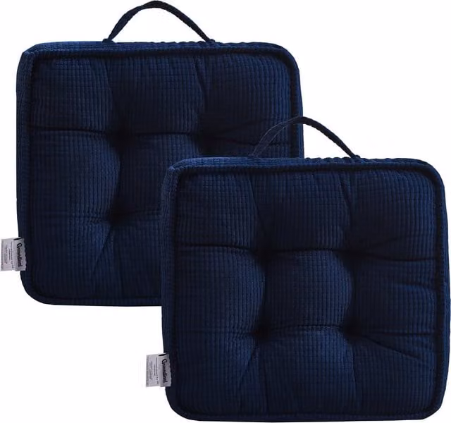 Groundlevel Set of 2 Blue Square Seat Cushions for Indoor or Outdoor Use
