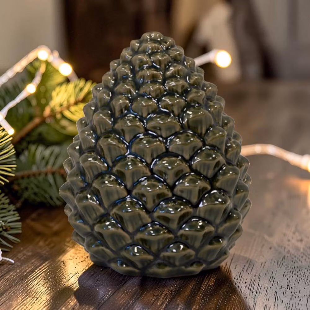 Four Candle Natural Ceramic Pinecone Tabletop Decoration, Brown and Green, H: 16 cm – 2