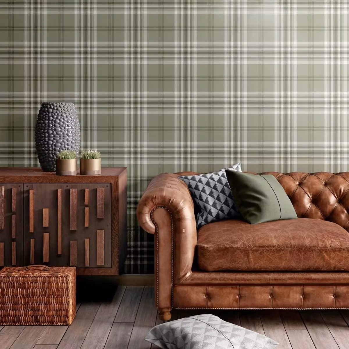 Muriva Catherine Lansfield Kelso Green Checked Matt Wallpaper – 2