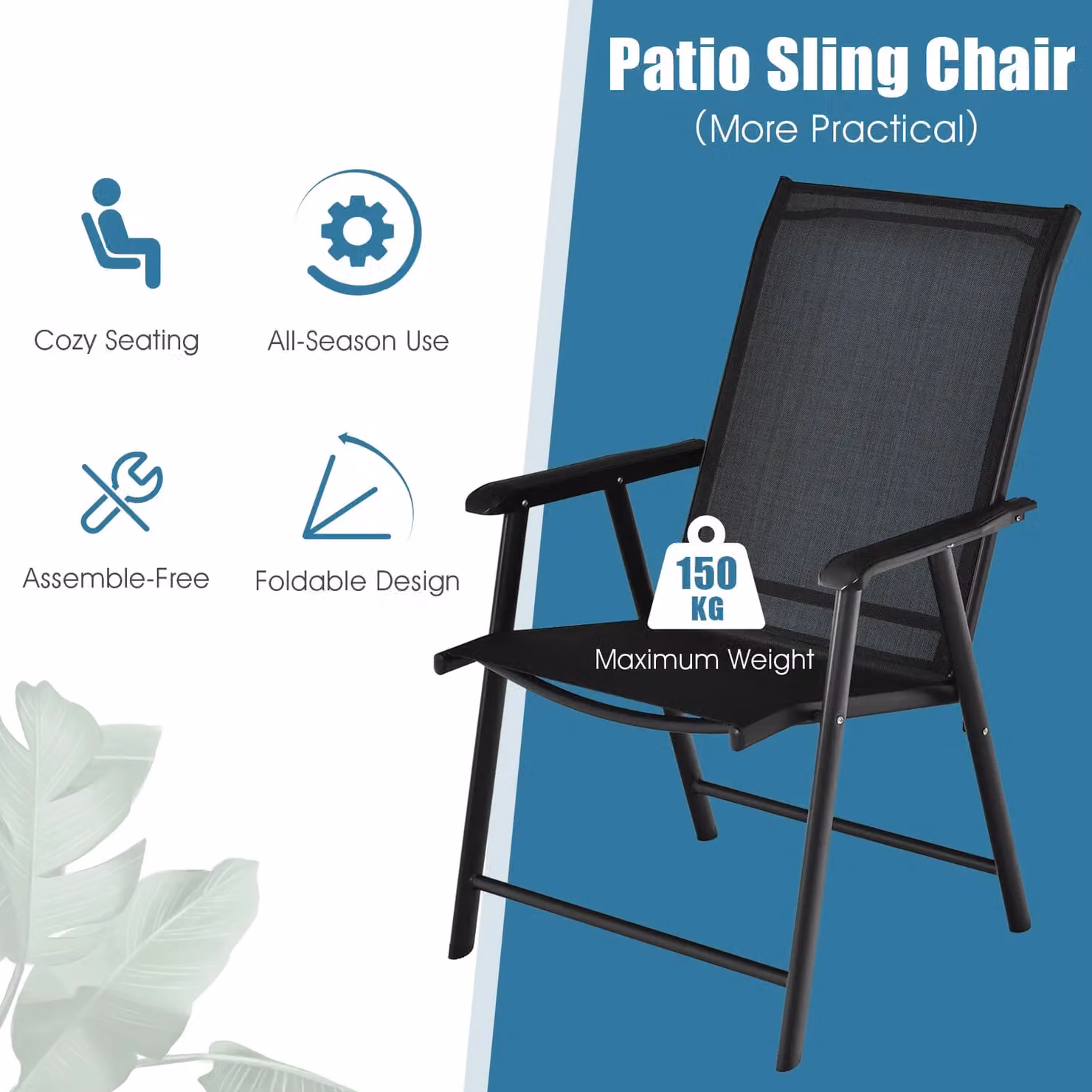 Costway Set of 4 Black Metal Folding Garden Chairs – 7