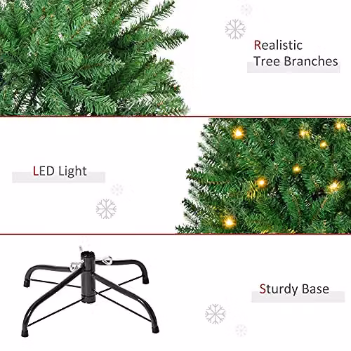HOMCOM 5ft Classic Green Artificial Christmas Tree with Warm White LED Lights – 6