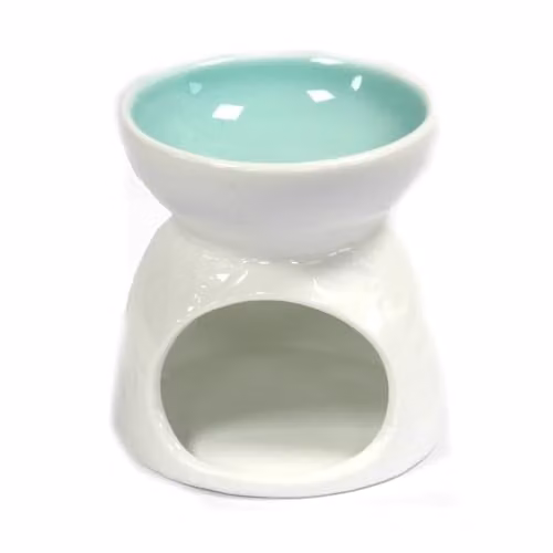 KDMD Classic White Ceramic Floral Oil Burner with Petrol Teal Well