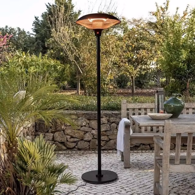 Primrose 2.1kW IP44 Free Standing Halogen Patio Heater in Black Metal