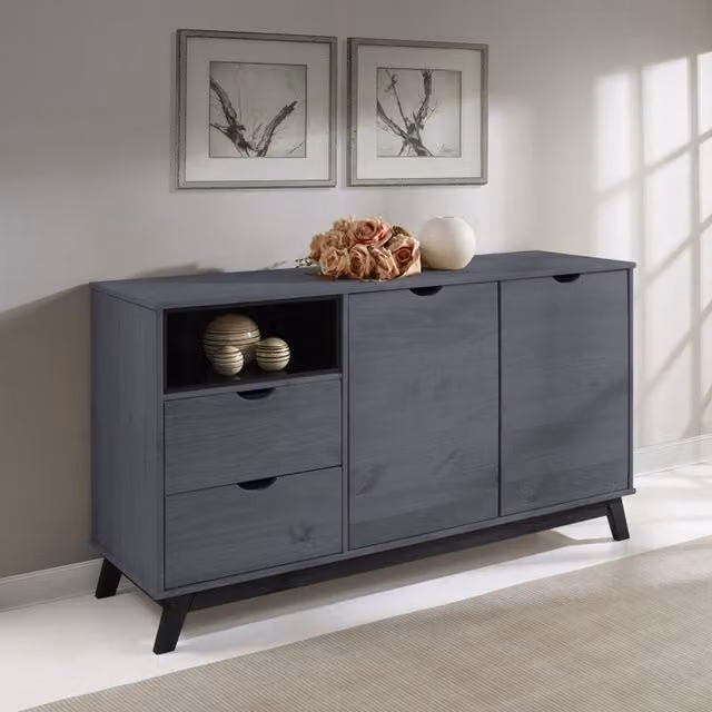 Mercers Furniture Scandian Solid Wood Pine Sideboard in Distressed Grey Wax, W/D/H: 120 x 40 x 96 cm