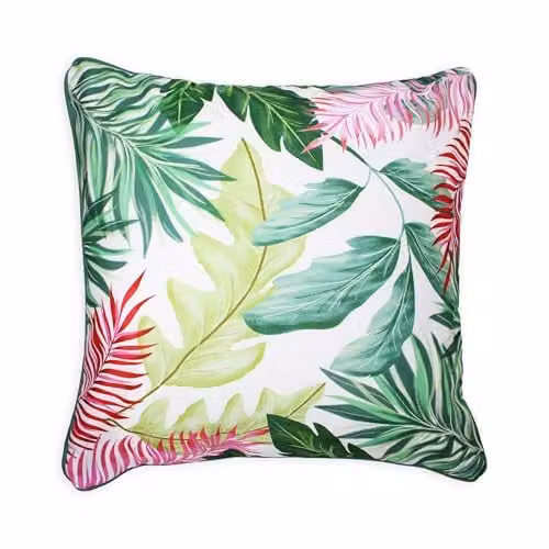 Peggy Wilkins Floral Square Outdoor Cushion in Pink and Green, W/D/H: 45 x 45 x 45 cm