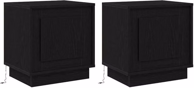Berkfield Home Set of 2 Black Oak Bedside Cabinets with Integrated LED Lighting, W: 44 cm, D: 34 cm, H: 45 cm – 1