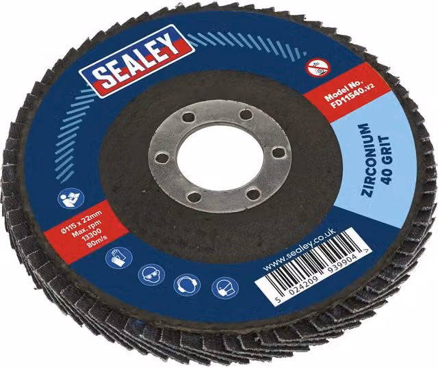 Loops 115mm Zirconium Depressed Centre Flap Disc for Angle Grinders, 40 Grit, 22mm Bore – 1