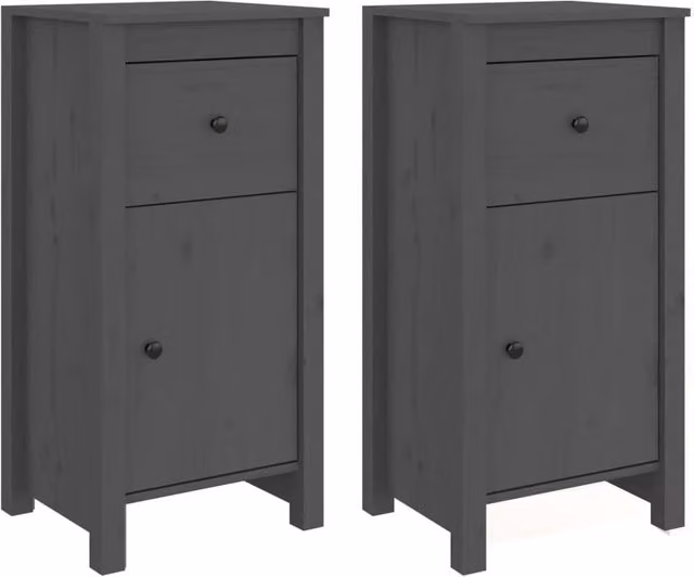 Berkfield Home Set of 2 Grey Rustic Solid Wood Pine Sideboards, W: 40 cm, D: 35 cm, H: 80 cm