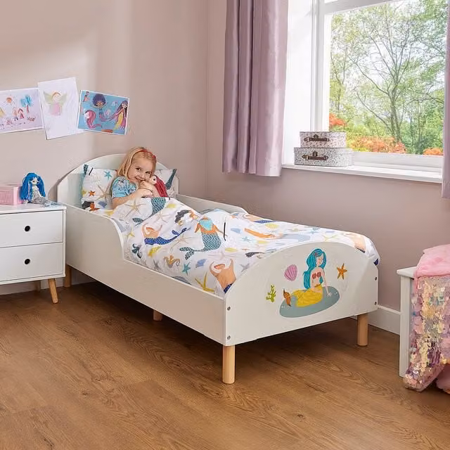 Liberty House Toys Mermaid Kids Toddler Bed in White Solid Pine Wood