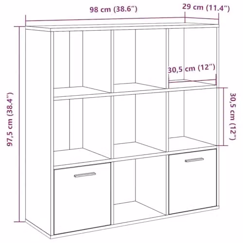 vidaXL Artisan Oak Book Cabinet in Brown with Hinged Doors and Internal Shelves, W/D/H: 98 x 29 x 97.5 cm – 3