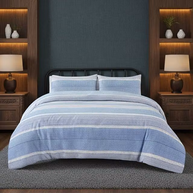 Snug City Blue Striped Polycotton Duvet Cover and Pillowcase Set – 1