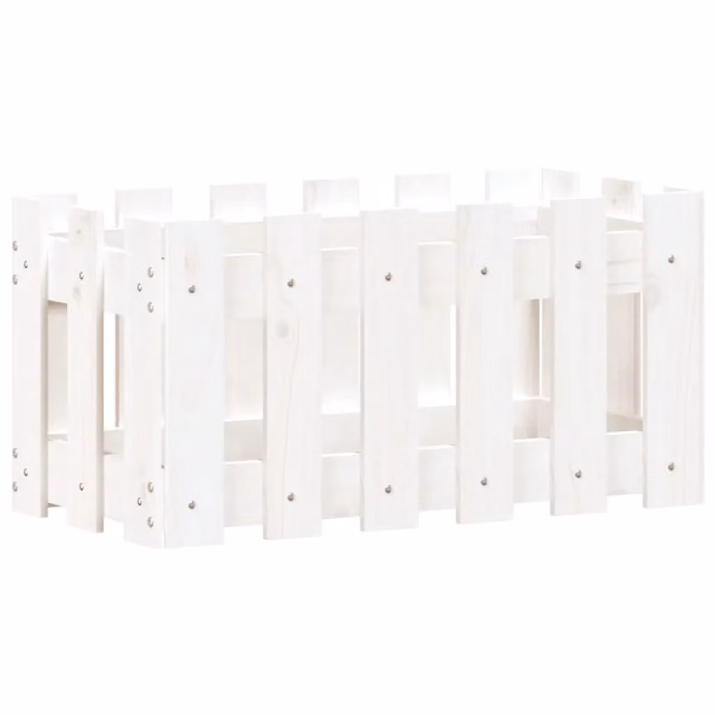 Berkfield Home Garden Planter with Fence Design in White, Solid Wood and Plastic, W: 60 cm, D: 30 cm, H: 30 cm – 2