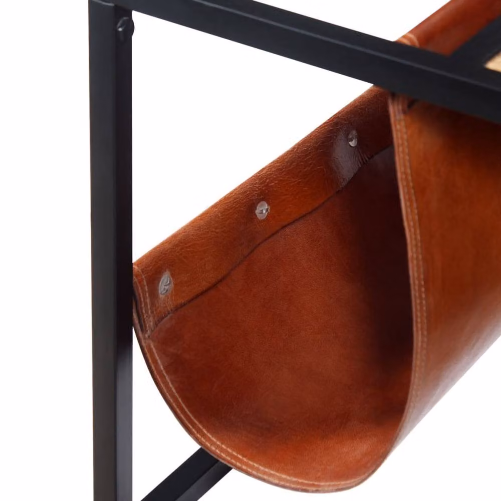 Berkfield Home Mango Wood Coffee Table with Genuine Leather Magazine Holder, Multicolour, W/D/H: 110 x 50 x 45 cm – 3