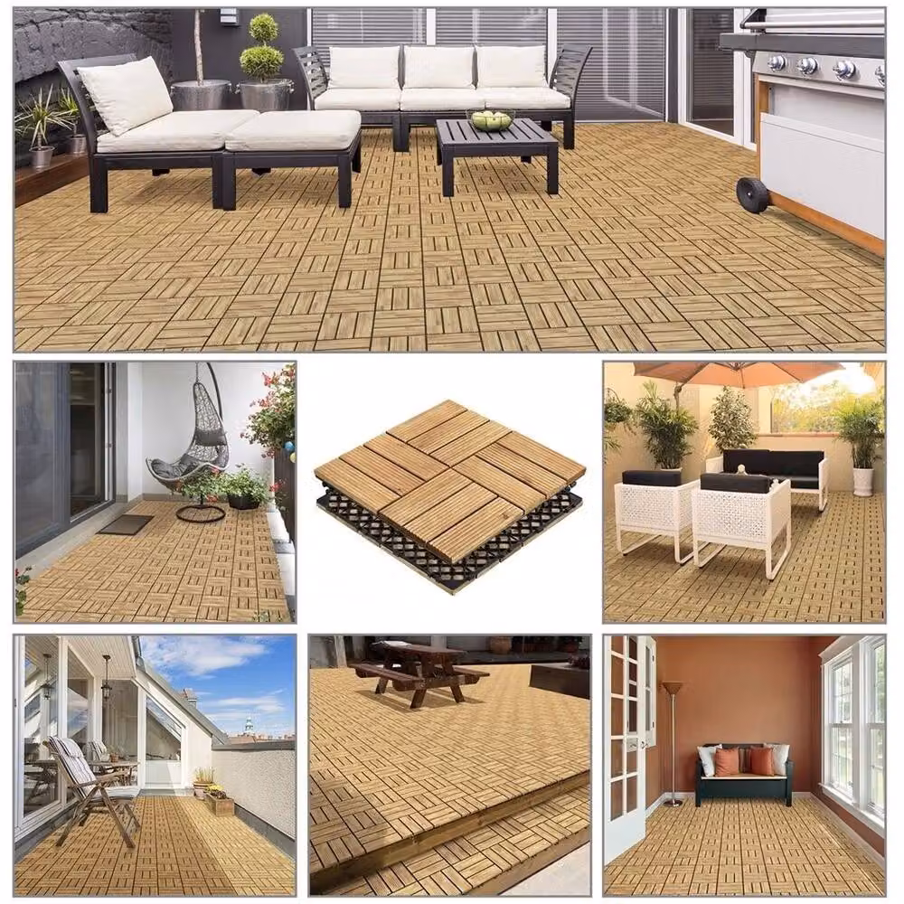 Kelvenix 27 Piece Untreated Fir Wood Flooring Tiles in Brown and Beige, W/D/H: 1000 x 52 x 2.5 cm – 3