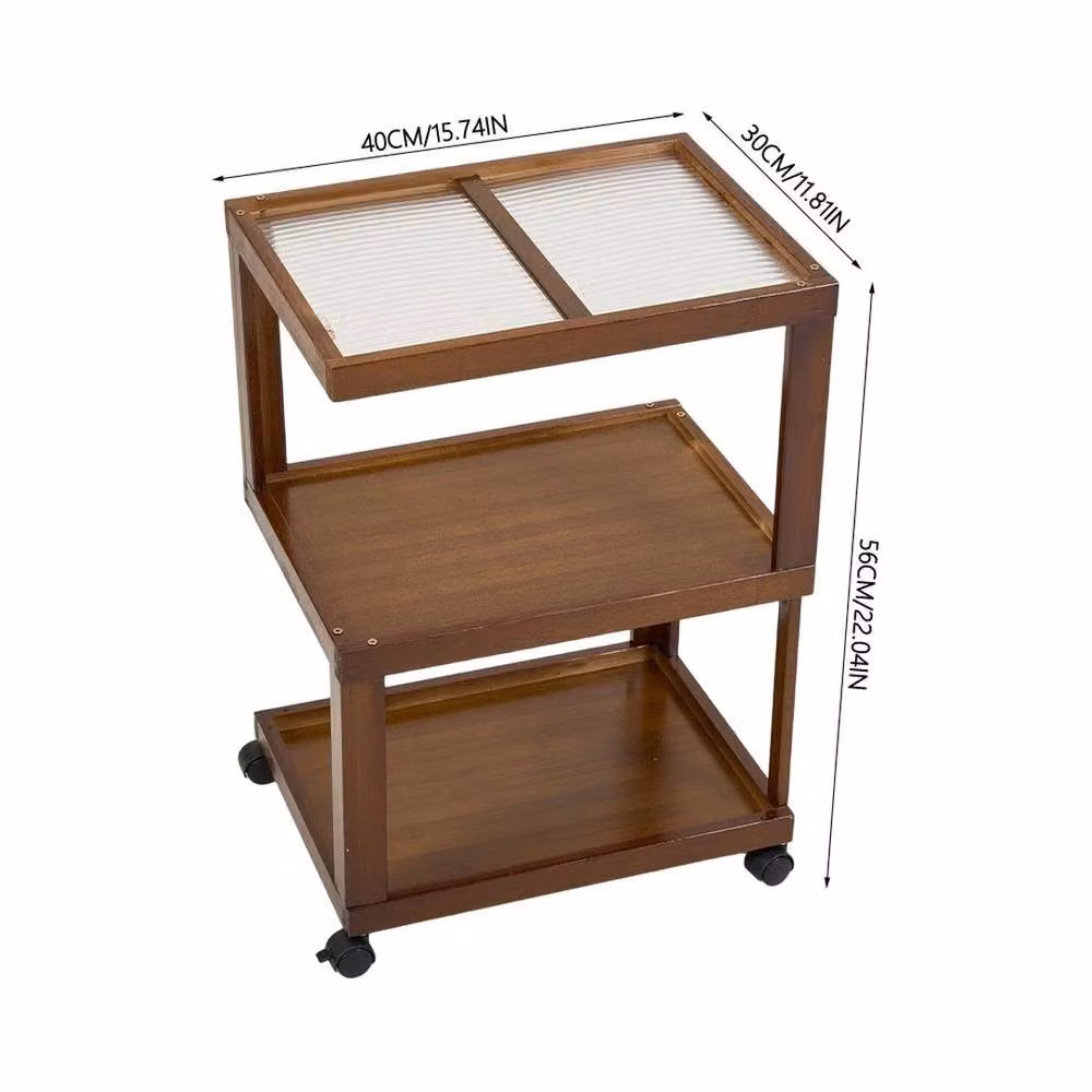 KORVIXA Brown Bamboo Square Side Table with Castors – 2