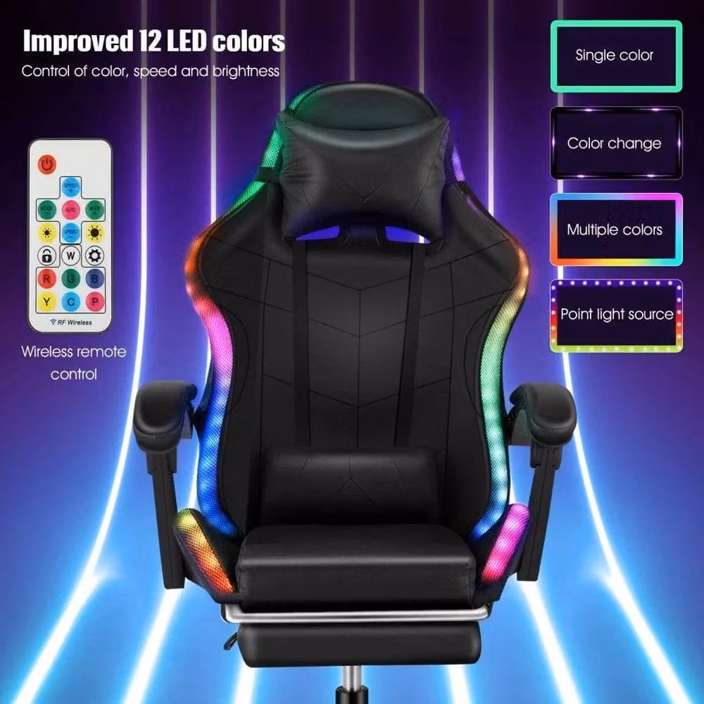 KORVIXA Black Reclining Gaming Chair with Footrest and Headrest – 3