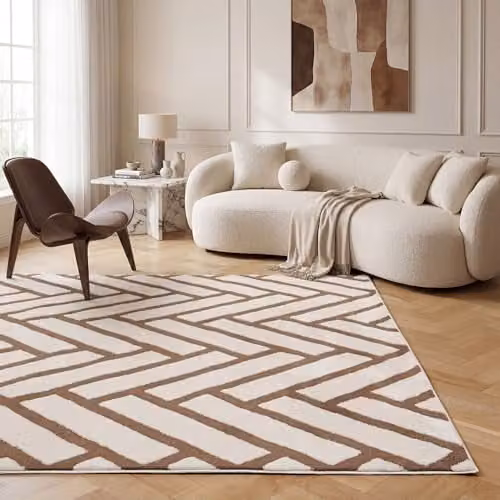 THE RUGS Loft Collection Modern Textured Living Room Rug in Chevron Brown, W: 80 cm, L: 300 cm – 2